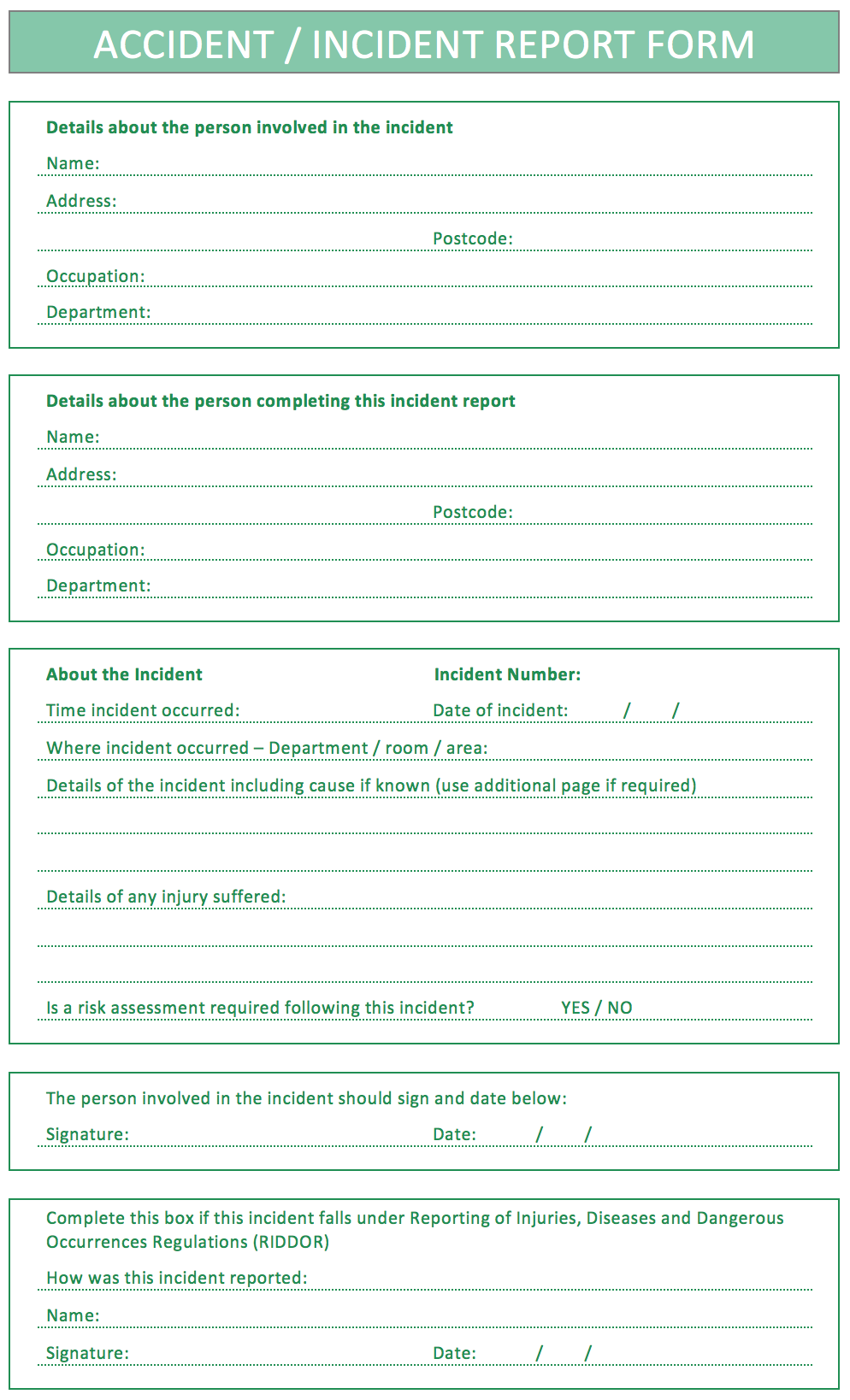 what is riddor a short introduction intrafocus work related incident report form
